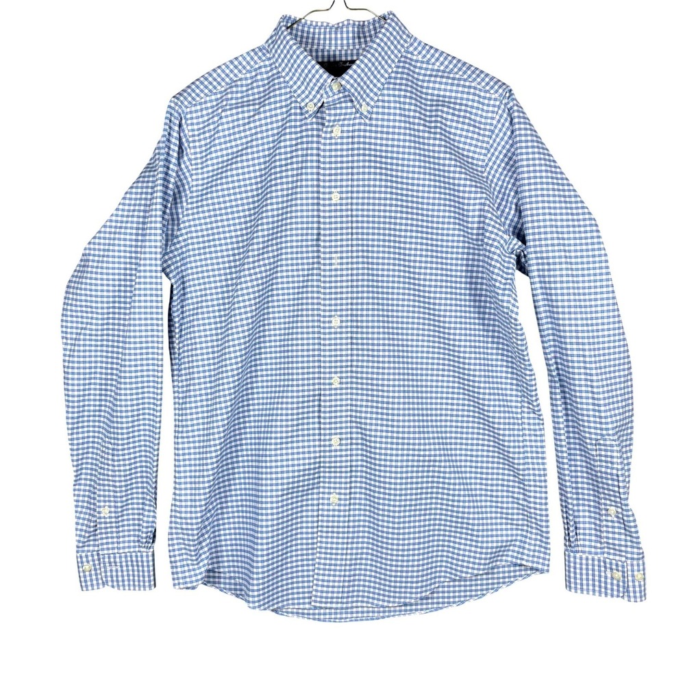 Brooks Brothers Dress Shirt Men's XL Blue Gingham Check Supima Cotton Non-Iron